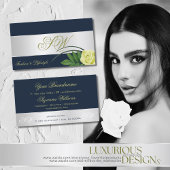 ダークブルーシルバーデコールバラ花（モノグラム付） 名刺