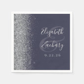 ダークブルーシルバー結婚グリッター スタンダードカクテルナプキン (正面)