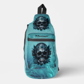 ダークブルースカルとバラ。 スリングバッグ (正面)