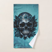 ダークブルースカルとバラ。 バスタオルセット (ハンドタオル)