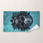 ダークブルースカルとバラ。 バスタオルセット (ハンドタオル)