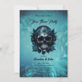 ダークブルースカルとバラ 招待状 (正面)