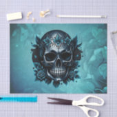 ダークブルースカルとバラ。 薄葉紙 (クラフト)