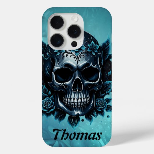ダークブルースカルとバラ。 Case-Mate iPhoneケース (裏面)