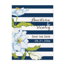 ダークブルーストライプの花の結婚式の日付を保存