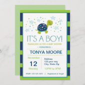 ダークブルーストライプタートルベビーシャワー招待状 招待状 (正面/裏面)