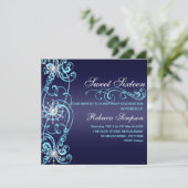 ダークブルースノーフレークスウィート16誕生日招待状 招待状 (スタンド正面)