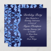 ダークブルースワールダマスク誕生日招待状 招待状 (正面/裏面)