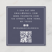 ダークブルーダイヤモンドジュエリーデザイナーQRコードソーシャル スクエア名刺 (裏面)