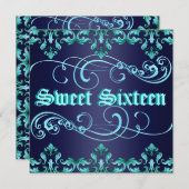 ダークブルーダマスクプリントスウィート16誕生日招待状 招待状 (正面/裏面)