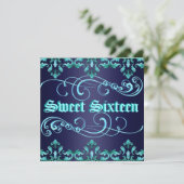 ダークブルーダマスクプリントスウィート16誕生日招待状 招待状 (スタンド正面)