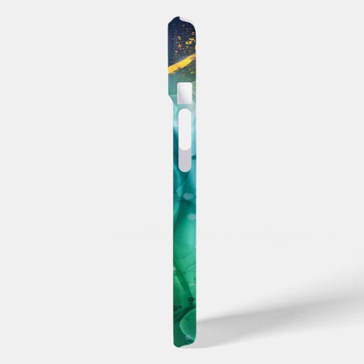 ダークブルーティール(緑がかった色)イエローグリーン液体インク、モノグラム Case-Mate iPhoneケース (裏面 / 左)