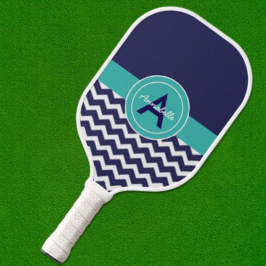 ダークブルーティール（緑がかった色）シェブロン ピックルボールラケット