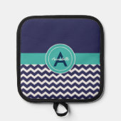 ダークブルーティール（緑がかった色）シェブロン 鍋敷き (正面)