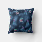 ダークブルーデザインとターコイズ&ピンク葉 クッション (裏面)