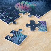 ダークブルーデザインとターコイズ&ピンク葉 ジグソーパズル (側面)