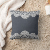 ダークブルーデニムとレース クッション (ブランケット)