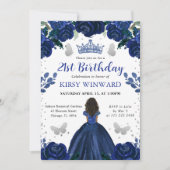 ダークブルードレスダークスキンプリンセス誕生日 招待状 (正面)