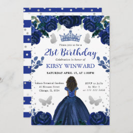 ダークブルードレスダークスキンプリンセス誕生日 招待状