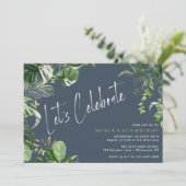 ダークブルーネイビーシック熱帯テーマ大人誕生日 招待状 (スタンド正面)