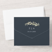 ダークブルーネイビーユーカリリース結婚ズ オールインワン招待状 (裏面)