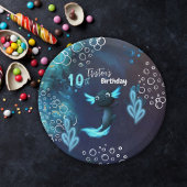 ダークブルーネオンアクソロトルバースデーパーティー ペーパープレート