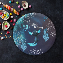 ダークブルーネオンアクソロトルバースデーパーティー ペーパープレート