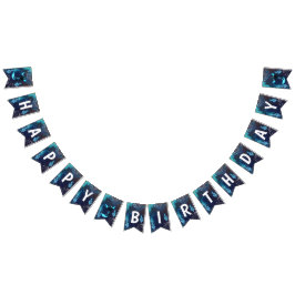 ダークブルーネオンアクソロトル水中競技誕生日 バンティングフラッグ