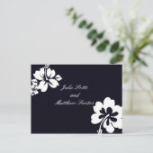 ダークブルーハイビスカス結婚式招待状 インビテーションポストカード (スタンド正面)