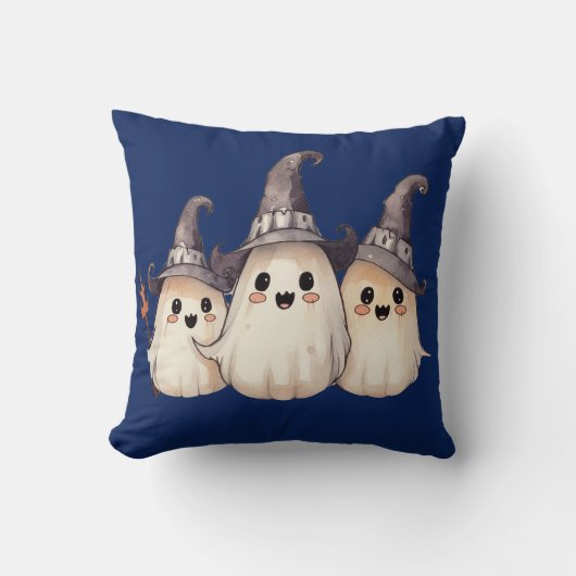 ダークブルーハロウィンの3匹の超かわいい幽霊 クッション (正面)