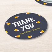 ダークブルーハロウィンキャンディーコーンありがとう ラウンドペーパーコースター (アングル)