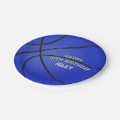 ダークブルーバスケットボールハッピーバースデー名 ペーパープレート (アングル)