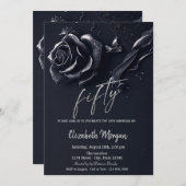 ダークブルーバラゴシック50誕生日 招待状 (正面/裏面)