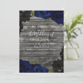 ダークブルーバラ素朴ウッドブラックレース結婚ズ 招待状 (スタンド正面)