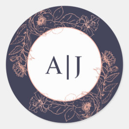 ダークブルーバラ金ゴールドフローラ結婚ズモノグラム ラウンドシール