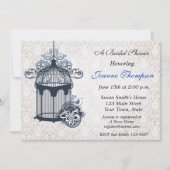 ダークブルーバードケージダマスク招待状 招待状 (正面)