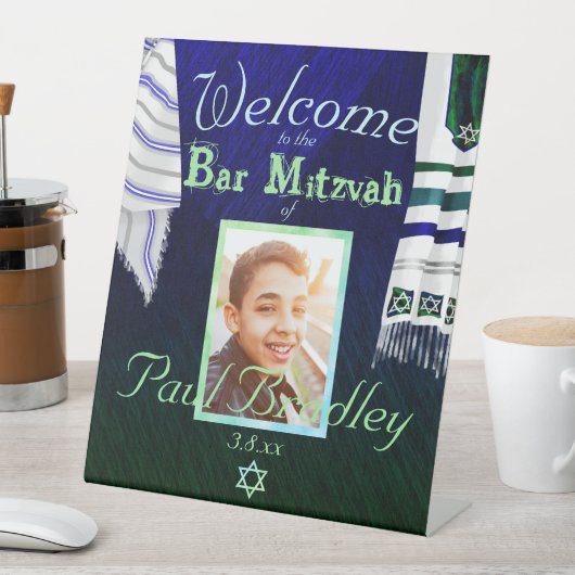 ダークブルーバー（ユダヤ教の）バル・ミツバーサインウィズ祈りの言葉ショール 台座サイン (インサイチュ)