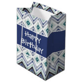 ダークブルーパターン（の模様が）ある ミディアムペーパーバッグ (正面アングル)