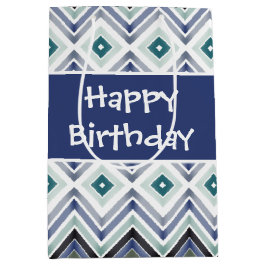 ダークブルーパターン（の模様が）ある ミディアムペーパーバッグ