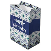 ダークブルーパターン（の模様が）ある ミディアムペーパーバッグ (裏面アングル)