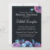 ダークブルーパープルトワイライトフローラブライダルシャワー 招待状 (正面)