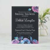 ダークブルーパープルトワイライトフローラブライダルシャワー 招待状 (スタンド正面)