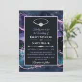 ダークブルーパープルピンクグリッターアゲ結婚ートズ 招待状 (スタンド正面)