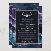 ダークブルーパープルピンクグリッターアゲ結婚ートズ 招待状 (正面/裏面)
