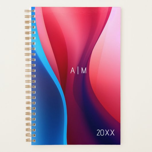 ダークブルーパープル抽象芸術スクールイニシャル プランナー手帳 (正面)