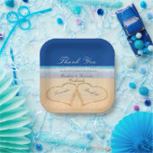 ダークブルービーチ結婚式2ハートズインザサンド ペーパープレート (パーティー)