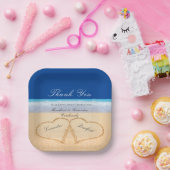 ダークブルービーチ結婚式2ハートズインザサンド ペーパープレート (パーティー)