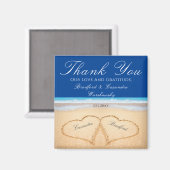 ダークブルービーチ結婚式2ハートズインザサンド マグネット (正面/裏面)