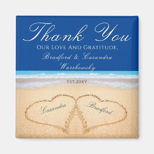 ダークブルービーチ結婚式2ハートズインザサンド マグネット (正面)
