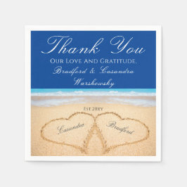 ダークブルービーチ2ハートインザサンド結婚ズ スタンダードカクテルナプキン